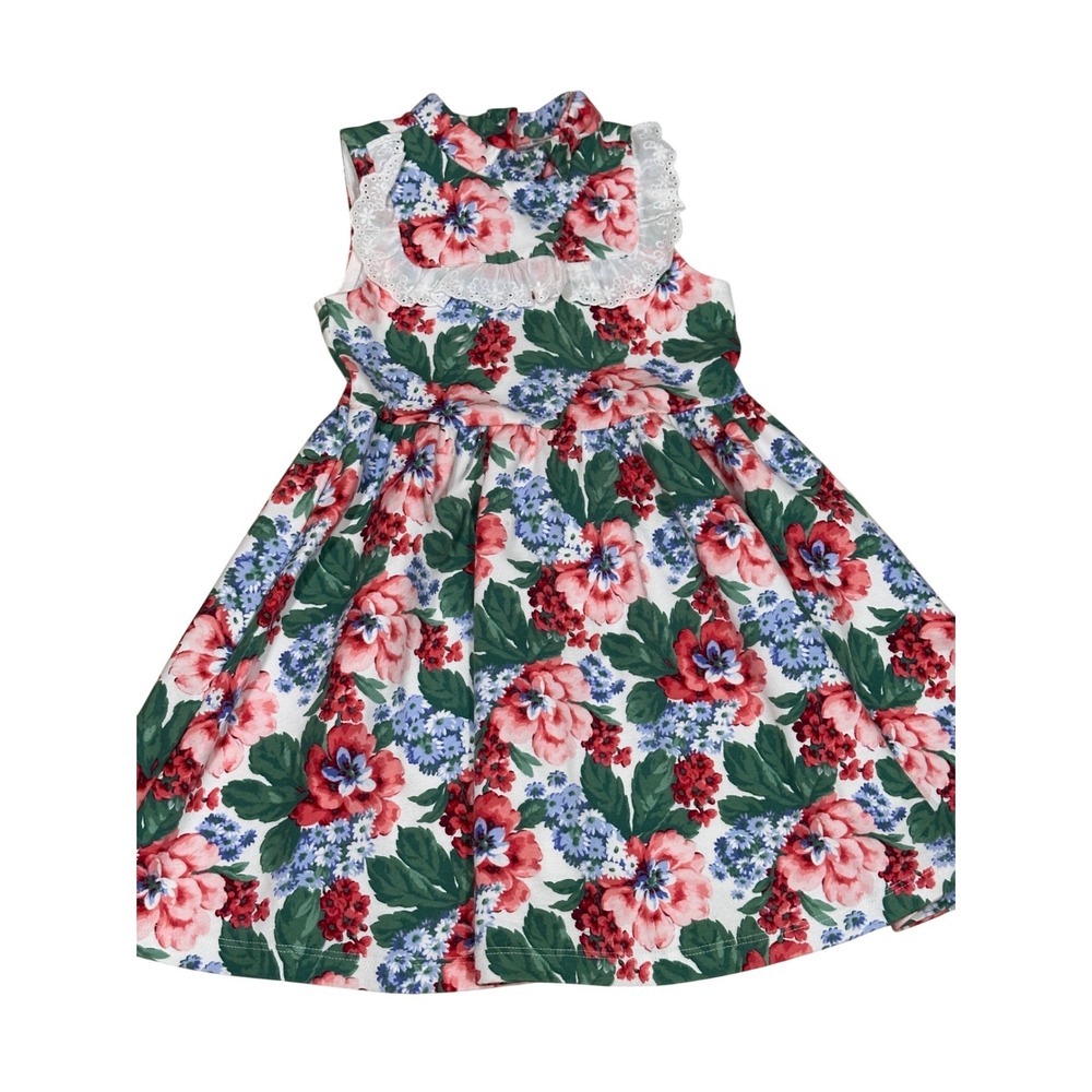 Janie and Jack Girls Floral Eyelet Lace Ruffle Sleeveless Dress Size 6